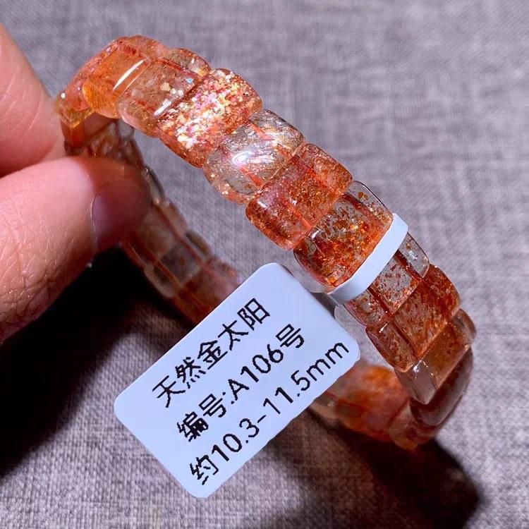 サンストーン ビーズブレスレット 12x8mm オレンジ クリア 天然石