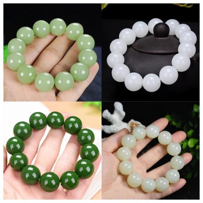 和田玉 軟玉 翡翠 パワーストーンブレスレット 丸玉 〜 白 緑 多色