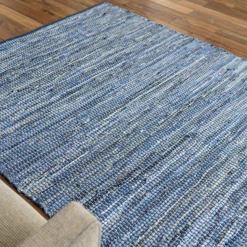 サヤンサヤン 洗える 手織り ラグマット デニムラグ 80x150 1畳 ブルー