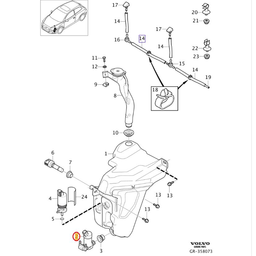 【febi bilstein】 ウィンドウウォッシャーポンプ(グロメット付) [VOLVO,ボルボ,C30 / 31349228,30699391,34863] | ボルボ | 01