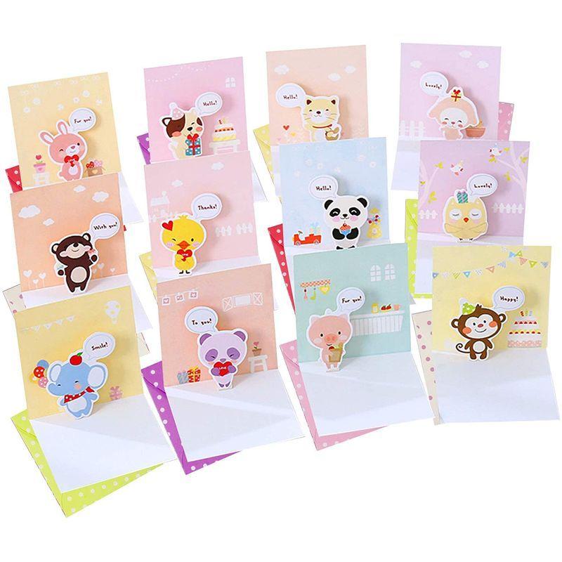 人気デザイナー かわいい メッセージカード 12種類 12枚セット 動物 3d立体カード 子供 誕生日の招待状 感謝カード 感謝状 バースデーカード ギフト Shipsctc Org