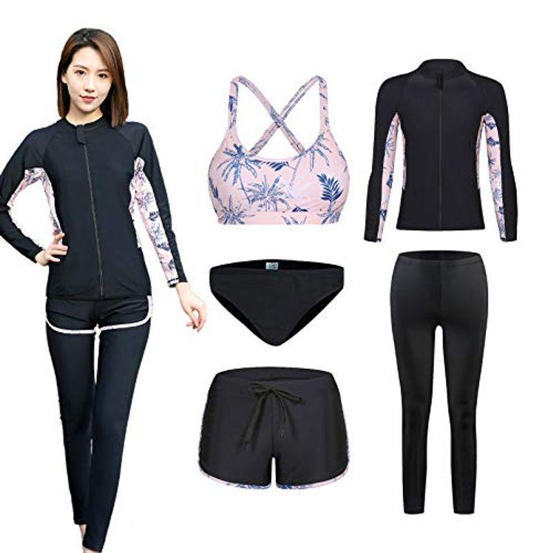 訳あり品送料無料 Zhpuat レディース 水着 フィットネス ラッシュガード 体型カバー 5点セット タンクトップ 長袖 レギンス ショーツ Uvカット U Originaljustturkey Com