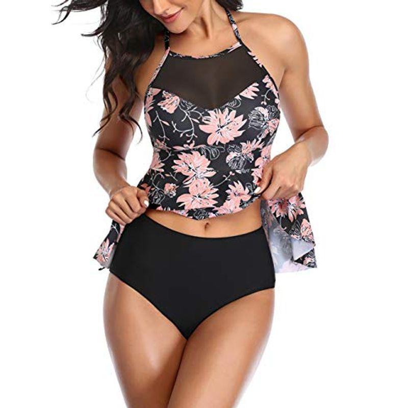 水着 レディース タンキニ ワンピース 2点セット 体型カバー 女性用 お腹 お尻 太ももカバー