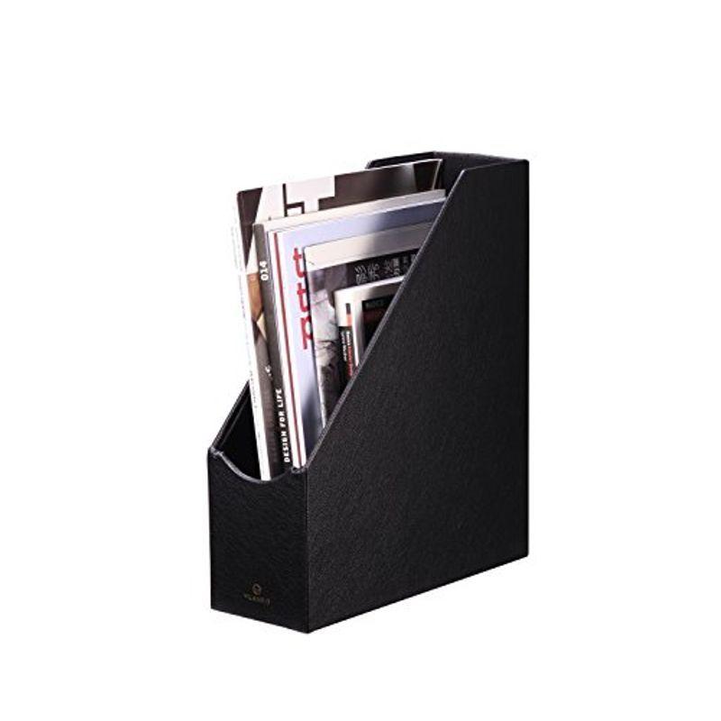 VPACKファイルボックス 本立て ックエンド 雑誌新聞資料入れ フォルダーPUレザーオフィスデスクトップ収納-ブラック