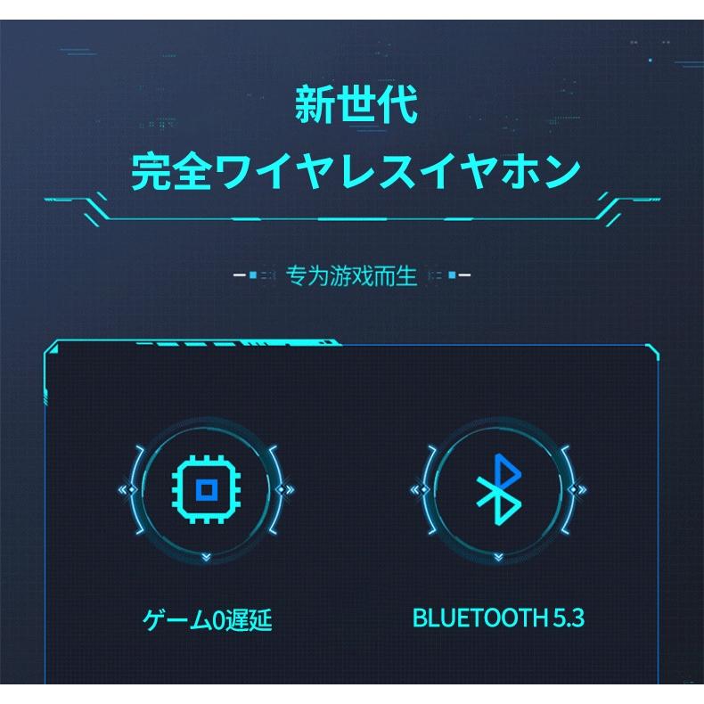 ワイヤレスイヤホン Bluetooth 5.3 無線 ゲーム最適 HI-FI高音質 ゲーミング 両耳 自動ペアリング マイク内蔵 ブルートゥースイヤホン LED残量表示 生活防水｜yellowtiger-store｜04