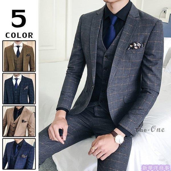 スーツ スーツ フォーマル メンズ スリーピーススーツ 紳士服 ビジネス メンズスーツ チェック柄 メンズファッション 1つボタン 通勤 ビジネス 紳士服 就活 卒業式 E Ssk Yen 新華洋商事 販売ウェブサイト