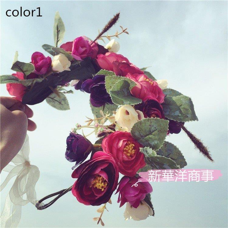 花冠 ウェディング カチューシャ 森ガール ひまわり 薔薇 花かんむり ヘッドドレス 髪飾り ブライダル 花輪 造花 ビーチ 海外旅行 リゾート 結婚式 撮影 人気定番