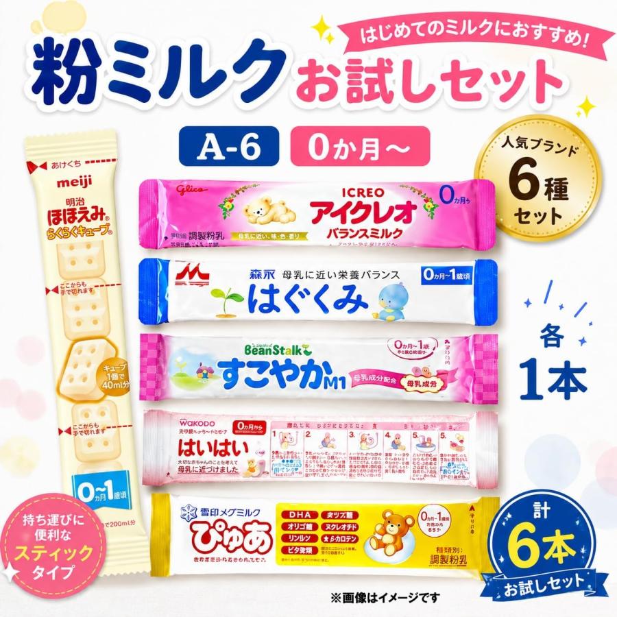 タイプA-6本入り メール便送料無料 赤ちゃん 粉ミルク お試し 6種類 各