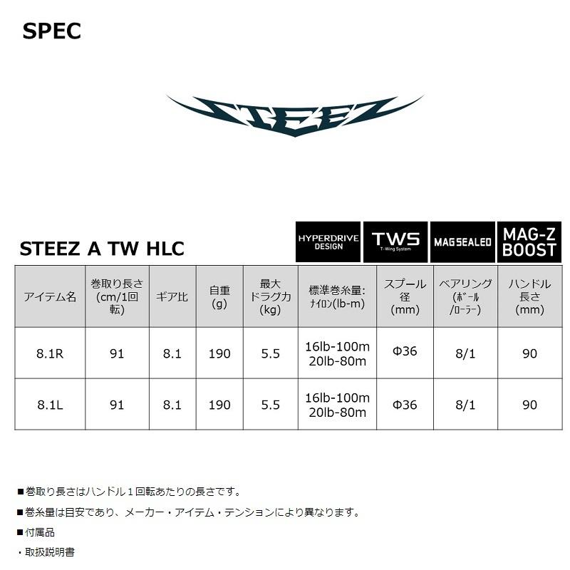 DAIWA（ダイワ） スティーズ A TW HLC 8.1R / ベイトリール 右巻き