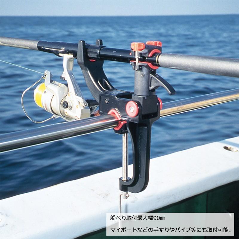 船釣りの竿置き2台と電動リール付き中通し竿。