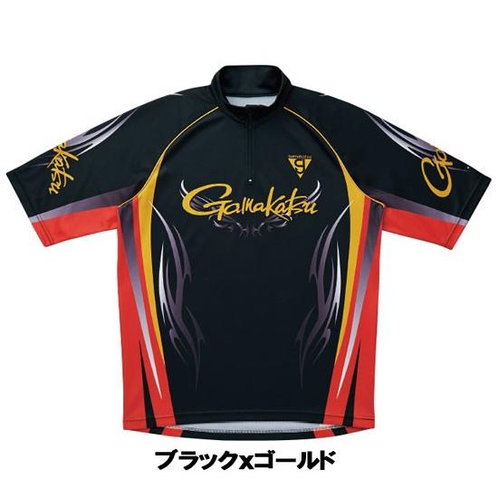 がまかつ　2WAYプリントジップシャツ(半袖)　ブラック#10005;ゴールド　S