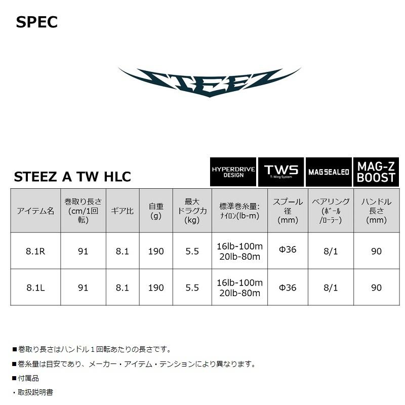 ダイワ　スティーズ A TW HLC 8.1R　/ ベイトリール 右巻き｜yfto｜09