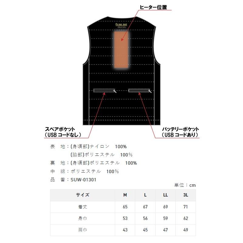 サンライン　TERAX HOT ヒーターベスト　ＳＵＷ－０１３０１ TERAX HOT ヒーターベスト SUW－01301 | ウェアー | Sunline