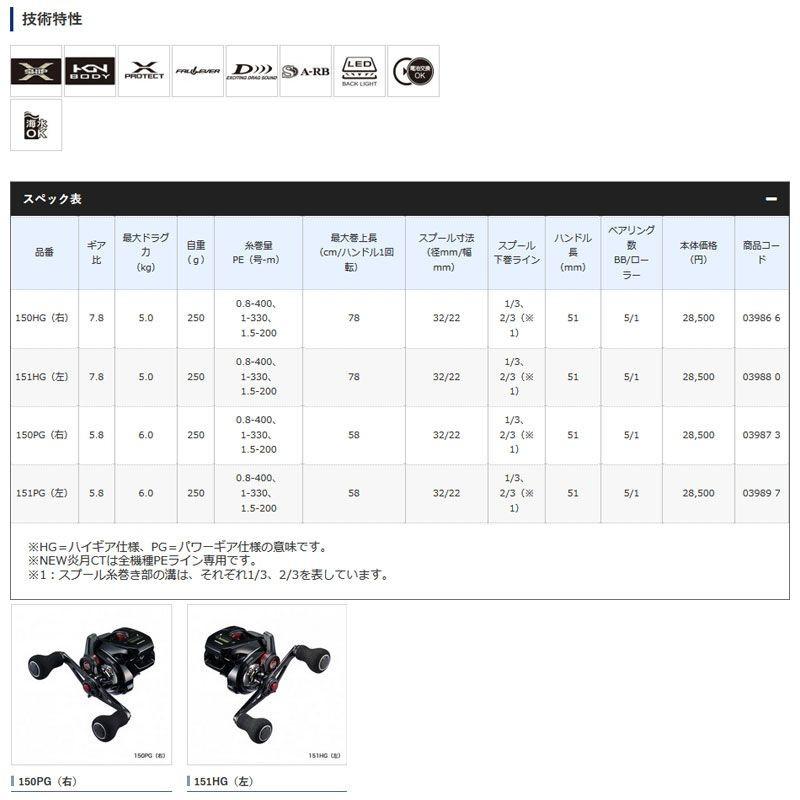 シマノ（SHIMANO） 19 炎月 CT 151HG / タイラバ エンゲツ ベイト