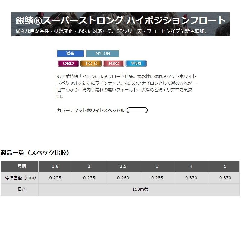 東レ　銀鱗SS ハイポジションフロート 1.8号 ホワイト｜yfto｜02