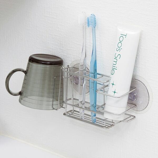 ステンレス 歯ブラシホルダー スリム 吸盤 BB-082 ｜ 歯ブラシ立て 歯ブラシスタンド 歯磨き 洗面所