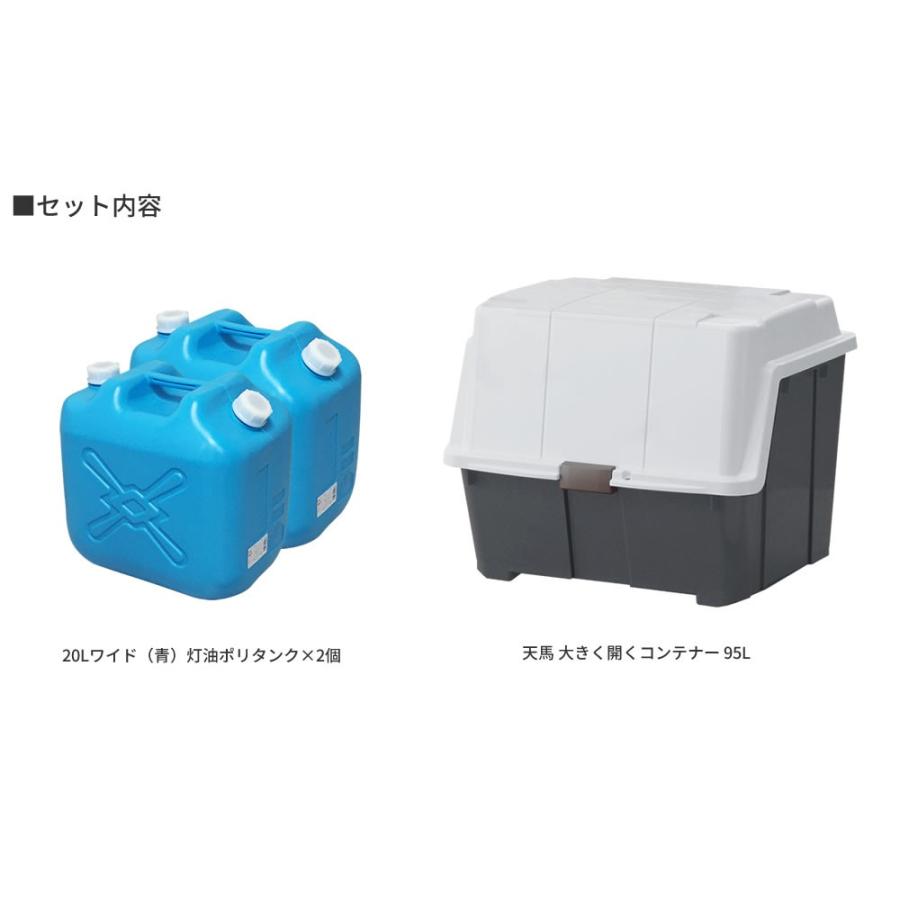 Fits ストッカー 天馬 大きく開くコンテナー 95L ＆ 灯油缶20Lワイド青