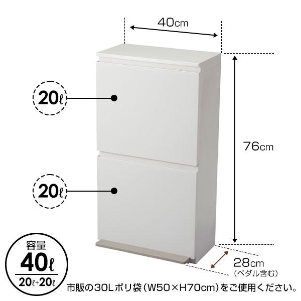 アスベル（ASVEL） ごみ箱 分別ペダル2段ワイド 40L ホワイト ｜ 分別