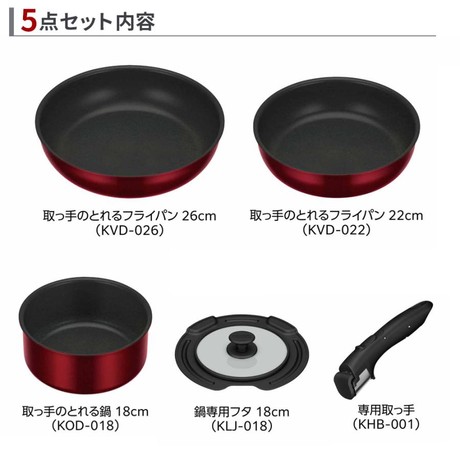 THERMOS（サーモス） IH対応 取っ手のとれる フライパン 5点セット KSD