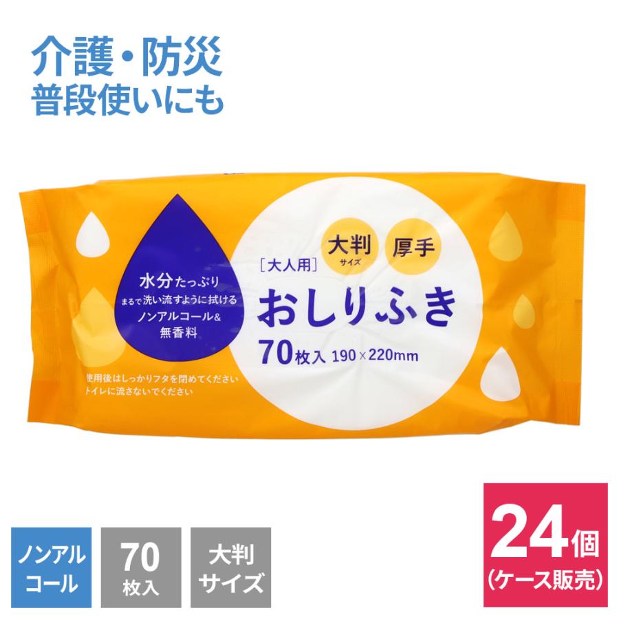 大和物産 大人用 おしりふき 大判 （70枚入） ×24個セット（ケース販売