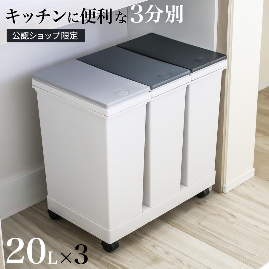 アスベル（ASVEL） ゴミ箱 3分別ワゴン 横型 ゴミ箱 20L×3 グレー