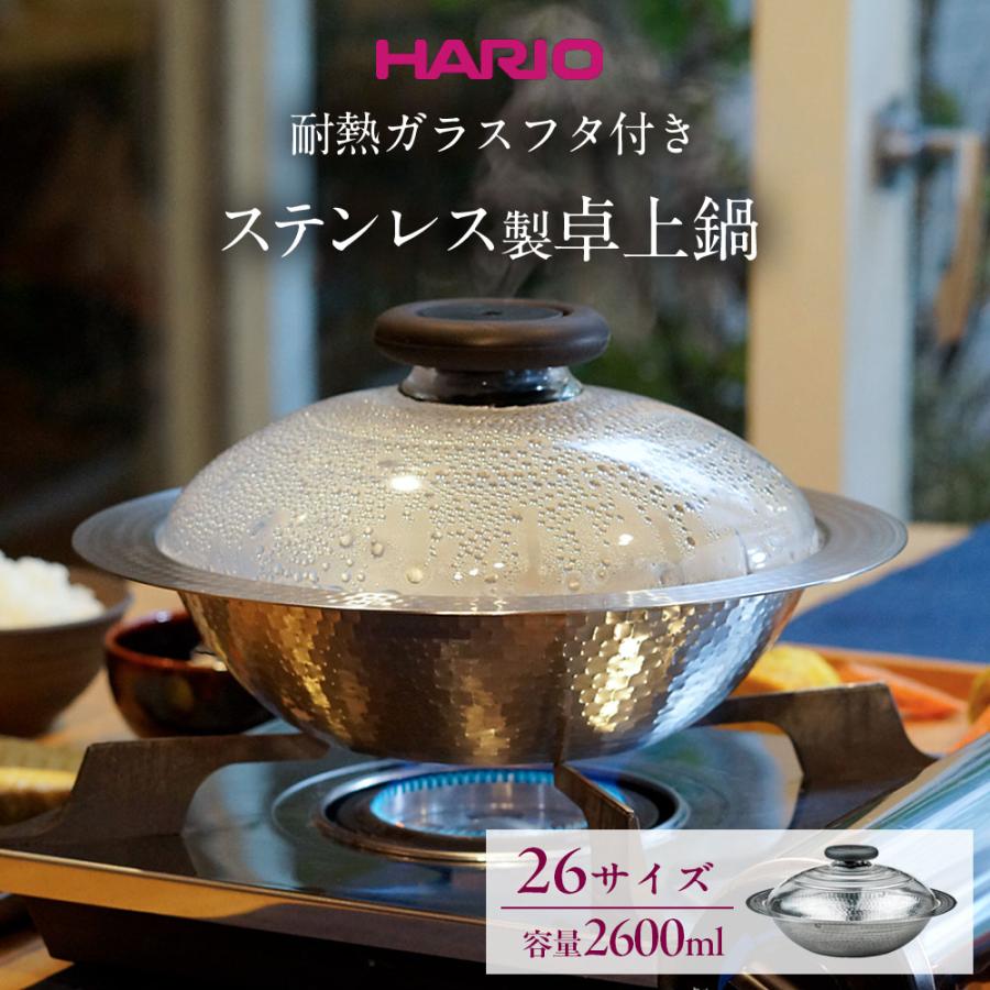HARIO（ハリオ） 鍋 フタがガラスのIH対応ステンレス鍋26 雪平 満水