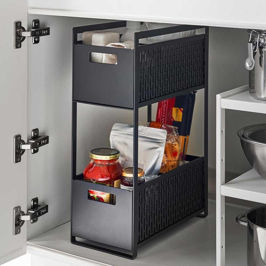 tower 山崎実業 タワー シンク下収納バスケット 2段 ホワイト ブラック