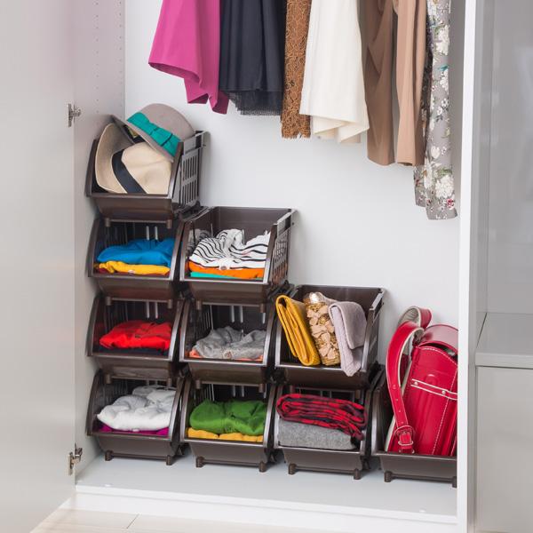 平和工業 積み重ねバスケットスリム （Nホワイト / Nブラウン