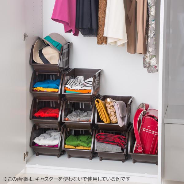 平和工業 積み重ねバスケットスリム×3個 + キャスターセット （N