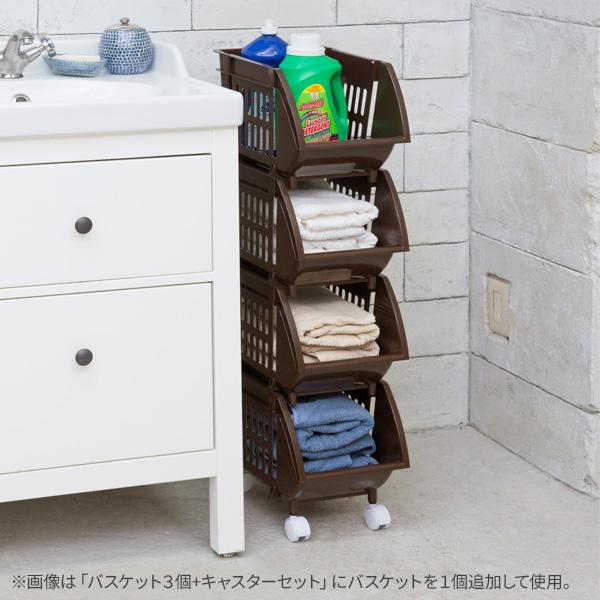 平和工業 積み重ねバスケットスリム×3個 + キャスターセット （N