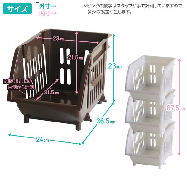 平和工業 積み重ねバスケットスリム×3個 + キャスターセット （N