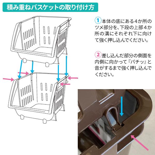 平和工業 積み重ねバスケット×3個 + キャスターセット （ナイトブルー