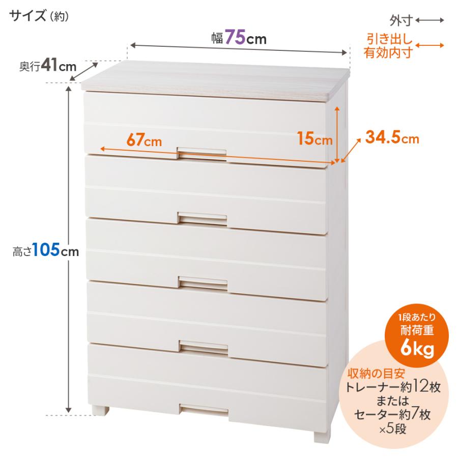 R0419) 天馬 衣類収納 5段プラチェスト　幅75㎝   店頭取引大歓迎♪ 天馬 衣類ケース チェストイージー 幅75cm 5段 7505 ｜ 洋服 タンス
