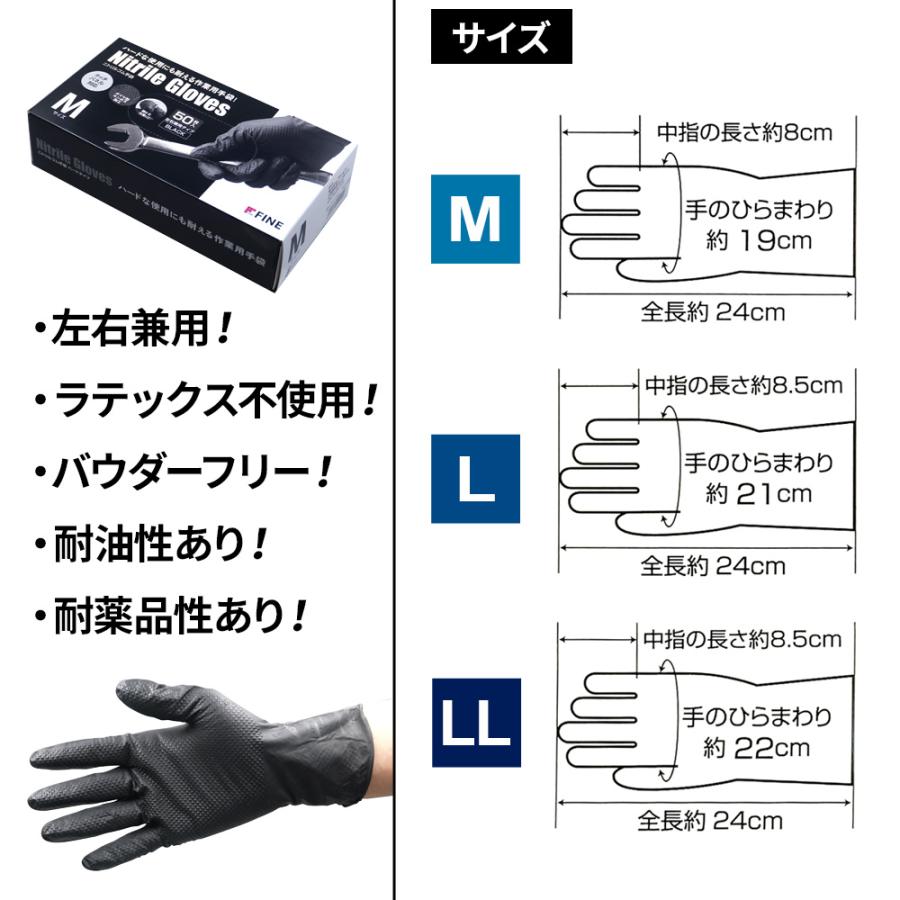 FINE JAPAN ニトリルゴム手袋 ハードタイプ M （50枚入） 選べるサイズ