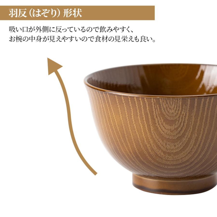 アサヒ興洋 お椀 洗浄椀 羽反全木目 4個セット 色が選べる（朱色