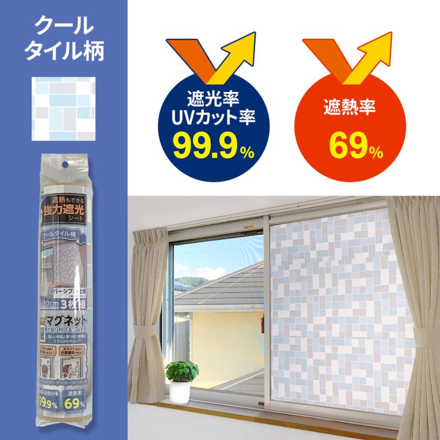 窓用 遮熱もできる 強力遮光シート 90×30cm 3枚組 選べる色柄：クロス