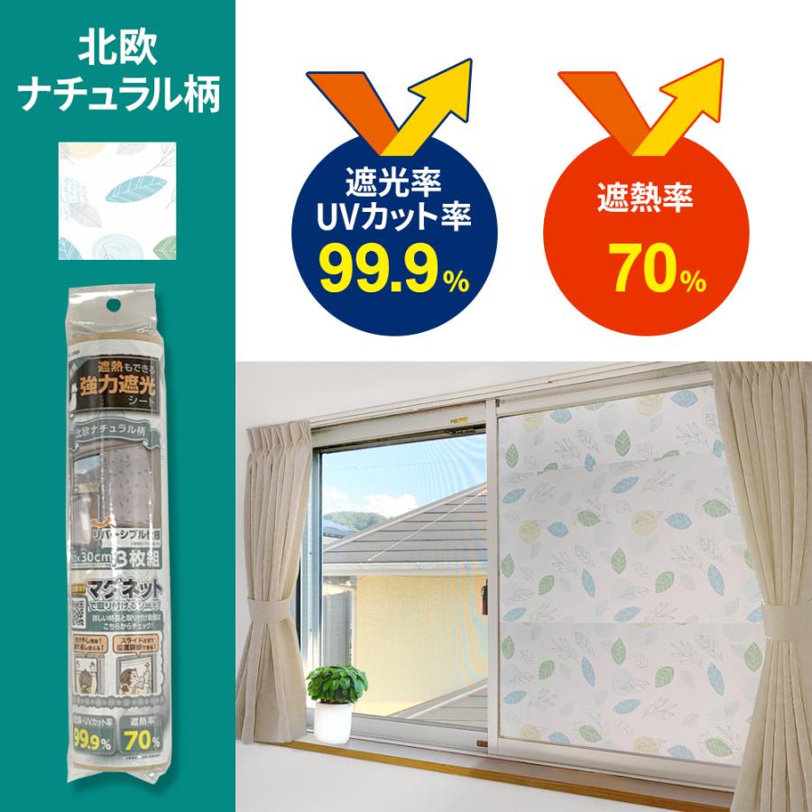 窓用 遮熱もできる 強力遮光シート 90×30cm 3枚組 選べる色柄：クロス