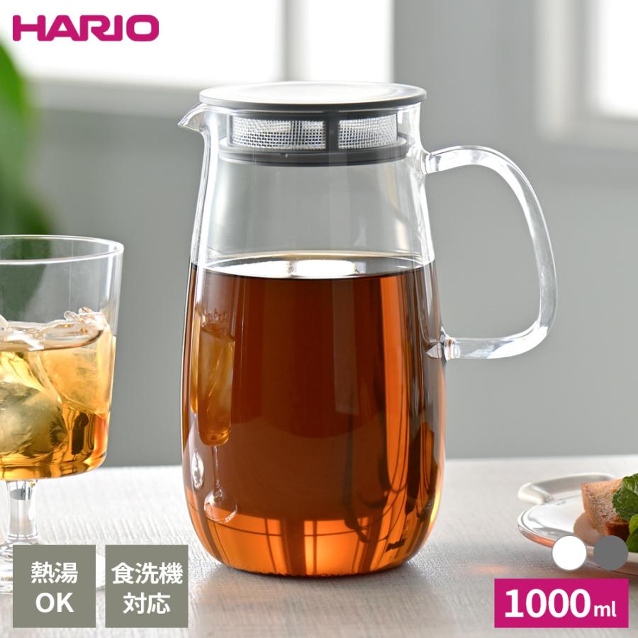 HARIO ハリオ レンジでかんたん麦茶ポット むぎちゃん 1000ml ホワイト / ダークグレー ｜ お茶ポット 冷水筒 耐熱 ガラス 日本製 の商品画像