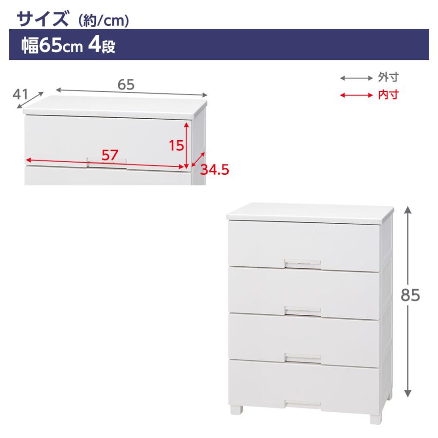 Fits 衣類ケース フィッツチェスト 幅65cm 4段 6504 ホワイト/グレー