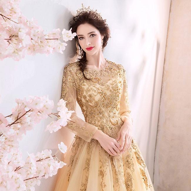 クリスマスギフト パーティドレス ワンピース ロングドレス ドレス ゴールド 結婚式 着痩せ Ts5i0 ワイエムワールド 通販 Yahoo ショッピング