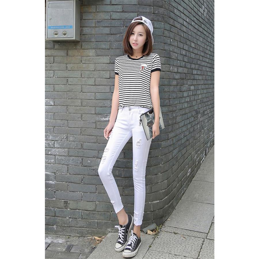 スキニージーンズ ダメージ デニム 白 レディース スキニーパンツ アンクル 9分丈 切りっぱなし ストレッチ 美脚 大きいサイズ 春夏 おしゃれ Tk90 ワイエムワールド 通販 Yahoo ショッピング