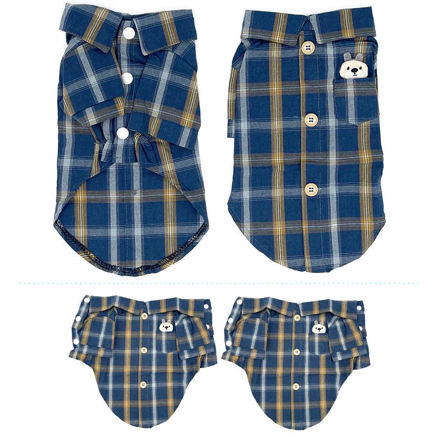 チェック柄犬服 小型犬用 犬 服 前開き シャツ チェック柄 犬服 小型犬 中型犬 着せやすい