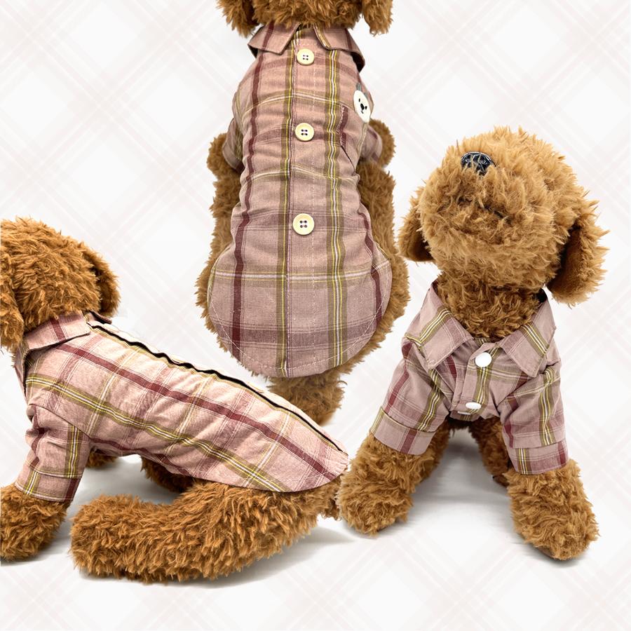 犬 服 前開き シャツ チェック柄 犬服 小型犬 中型犬 着せやすい服  