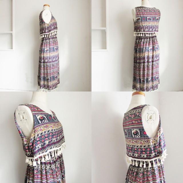 フリンジエスニックワンピース ノースリーブ ゴム 袖なし 象柄 アジアン ロング タイ tb Yimdee 通販 Yahoo ショッピング