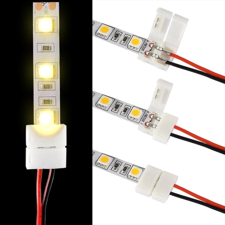 送料無料[10本セット] LEDテープ 延長用ケーブル コネクタ 8mm 3528 SMD 単色用 片側半田付け不要 (8mm 単色用延長ケーブル)｜yiyi｜05