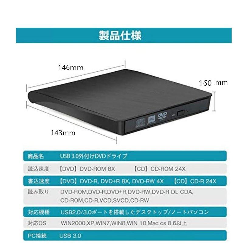 送料無料 USB 3.0外付け DVDドライブ DVDプレイヤー ポータブル