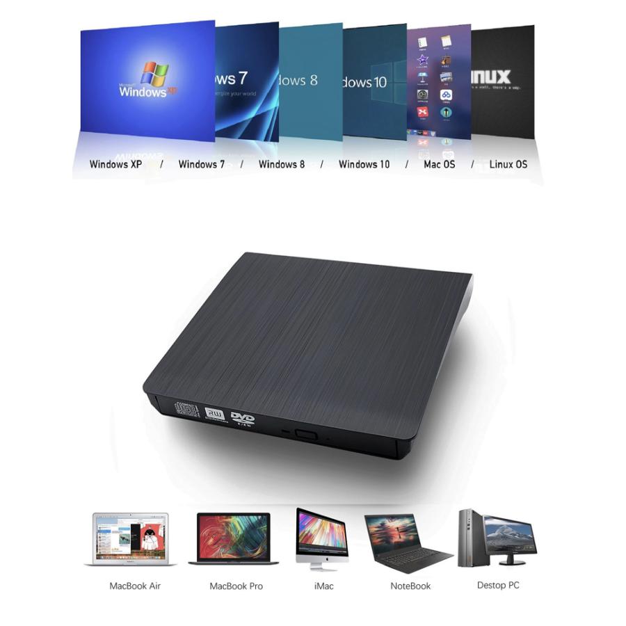 送料無料 USB 3.0外付け DVDドライブ DVDプレイヤー ポータブル