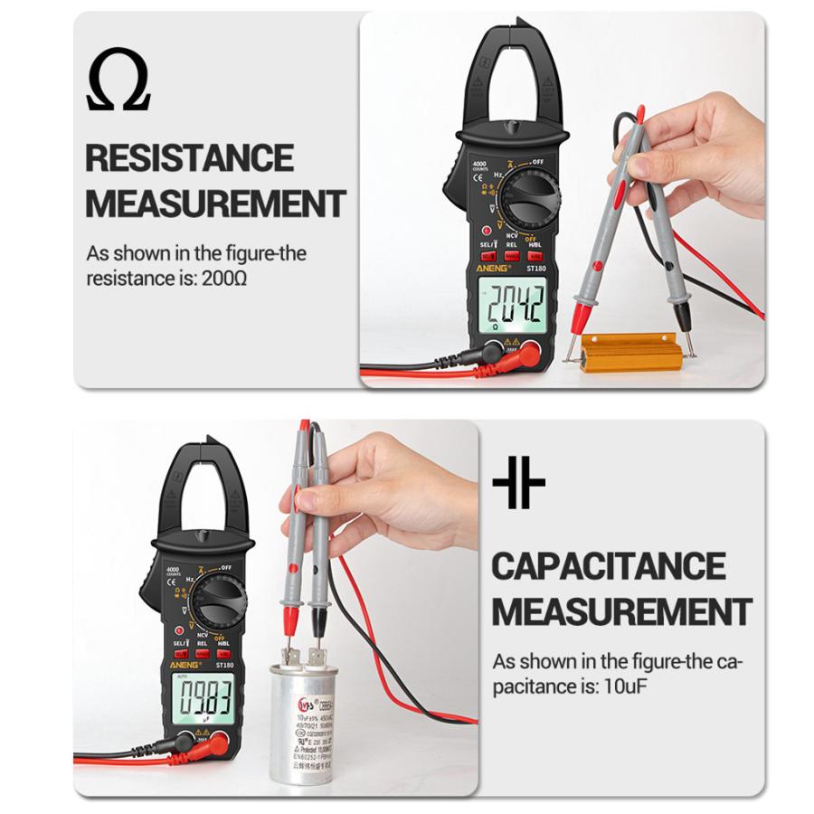 送料無料 Aneng ST180デジタル マルチメータ クランプメーター 4000カウント 電流計 電圧テスター AC DC｜yiyi｜09