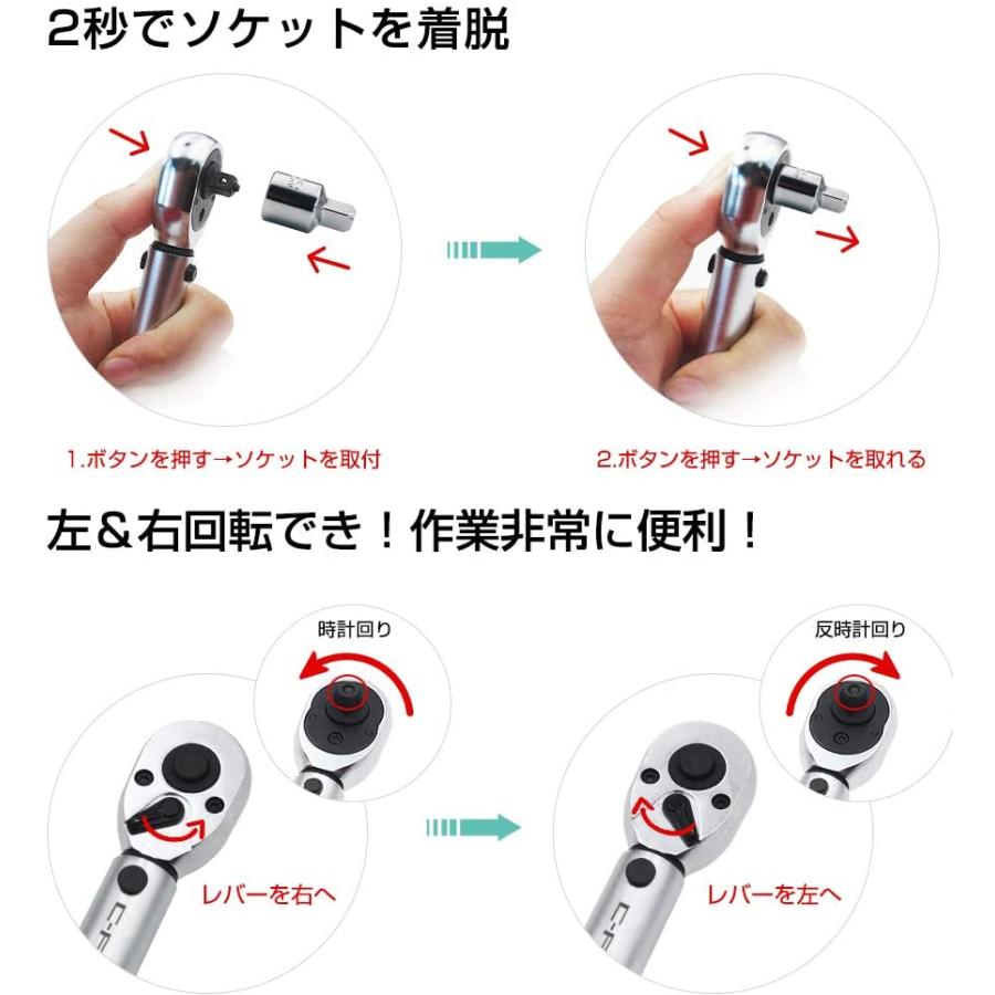 車 タイヤ交換工具 トルクレンチセット 7点セット 17/19/21/24mm+3/8