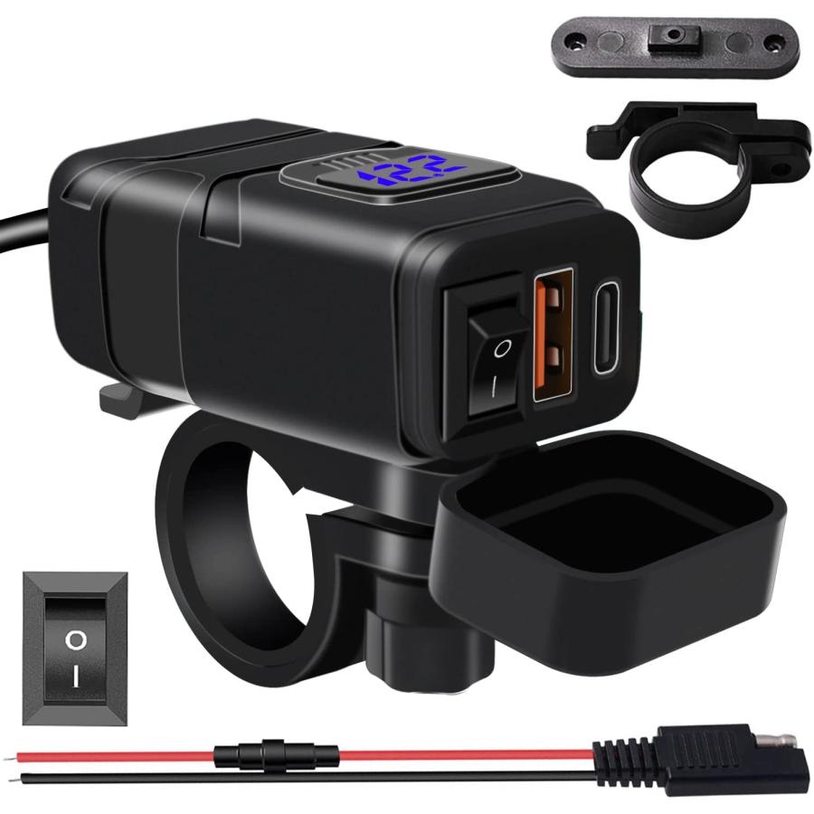 送料無料オートバイ専用USB電源 防水ソケット Type-c+QC3.0急速充電